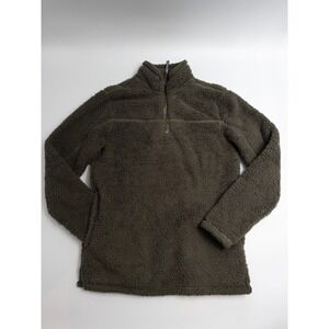 Alpine Sherpa Pullover Sweater Womens Small‎ Gray 1/4 Zip Fluffy Pockets